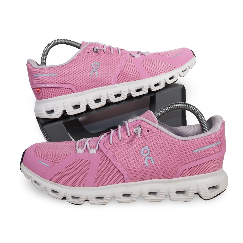 On Cloud 5 Womens 9.5 Pink White Running Shoes Sneakers CloudTec Swiss